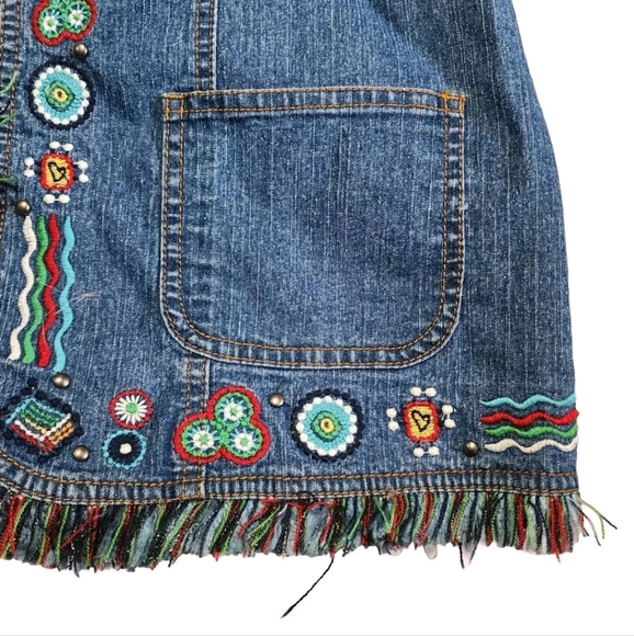 Chico's Embroidered Denim Jacket - Blue and Green - Picture 5 of 10